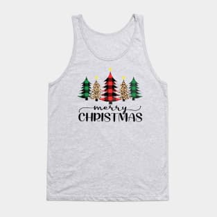 Merry Christmas Cheetah and Buffalo (Red & Green) Plaid Design Tank Top